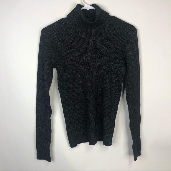 Mason & Belle black metallic fleck ribbed long sleeve turtle neck sweater nwt S - Picture 1 of 10